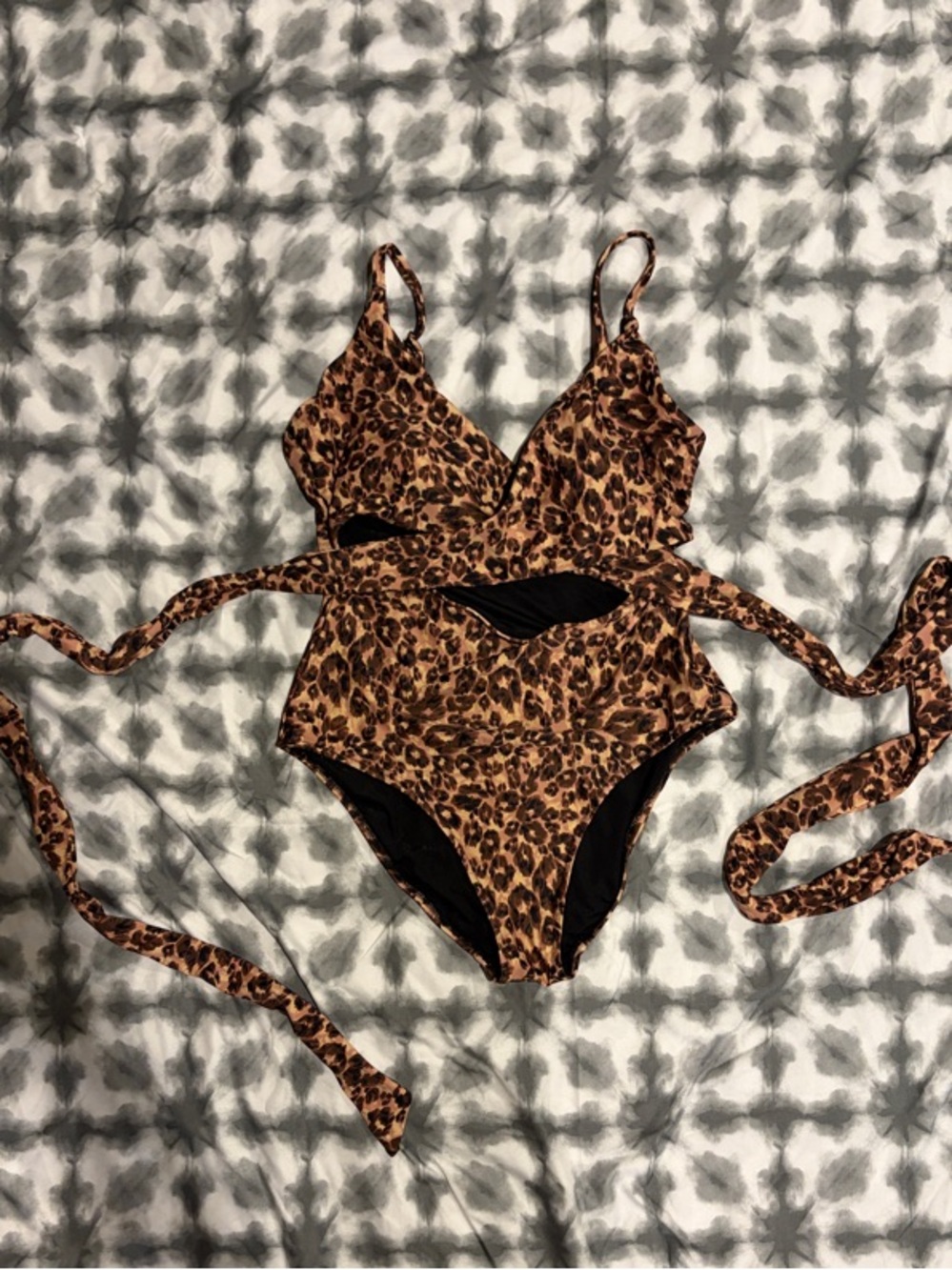 Leopard Print One-Piece Swimsuit with Wrap Tie